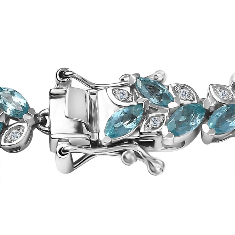 Betroka Blue Apatite and White Zircon Leaf Necklace 18 Inches in Platinum Over Sterling Silver 23.60 ctw