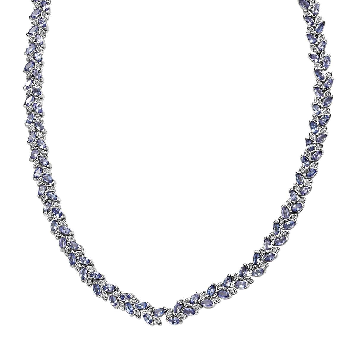 Tanzanite and White Zircon Leaf Necklace 18 Inches in Platinum Over Sterling Silver 25.15 ctw image number 0