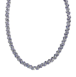 Tanzanite and White Zircon Leaf Necklace 18 Inches in Platinum Over Sterling Silver 25.15 ctw
