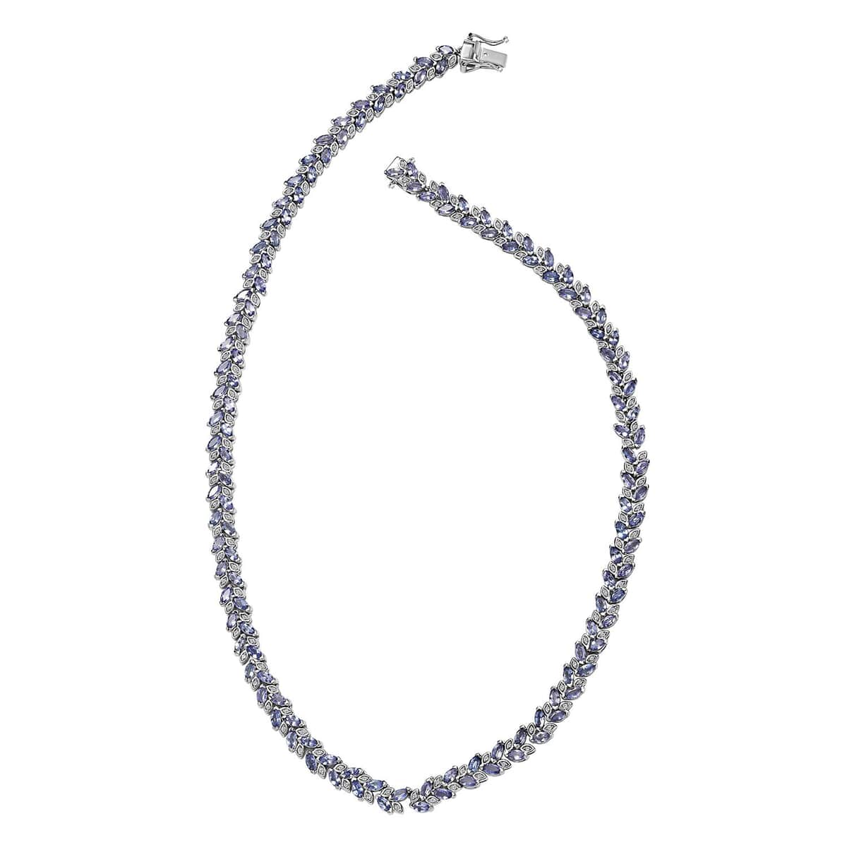 Tanzanite and White Zircon Leaf Necklace 18 Inches in Platinum Over Sterling Silver 25.15 ctw image number 3