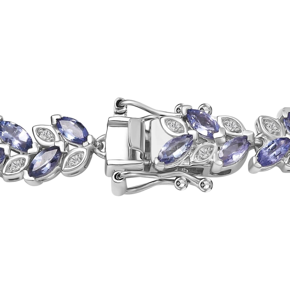 Tanzanite and White Zircon Leaf Necklace 18 Inches in Platinum Over Sterling Silver 25.15 ctw image number 4