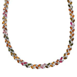 Multi-Tourmaline and White Zircon Leaf Necklace 18 Inches in Platinum Over Sterling Silver 24.50 ctw