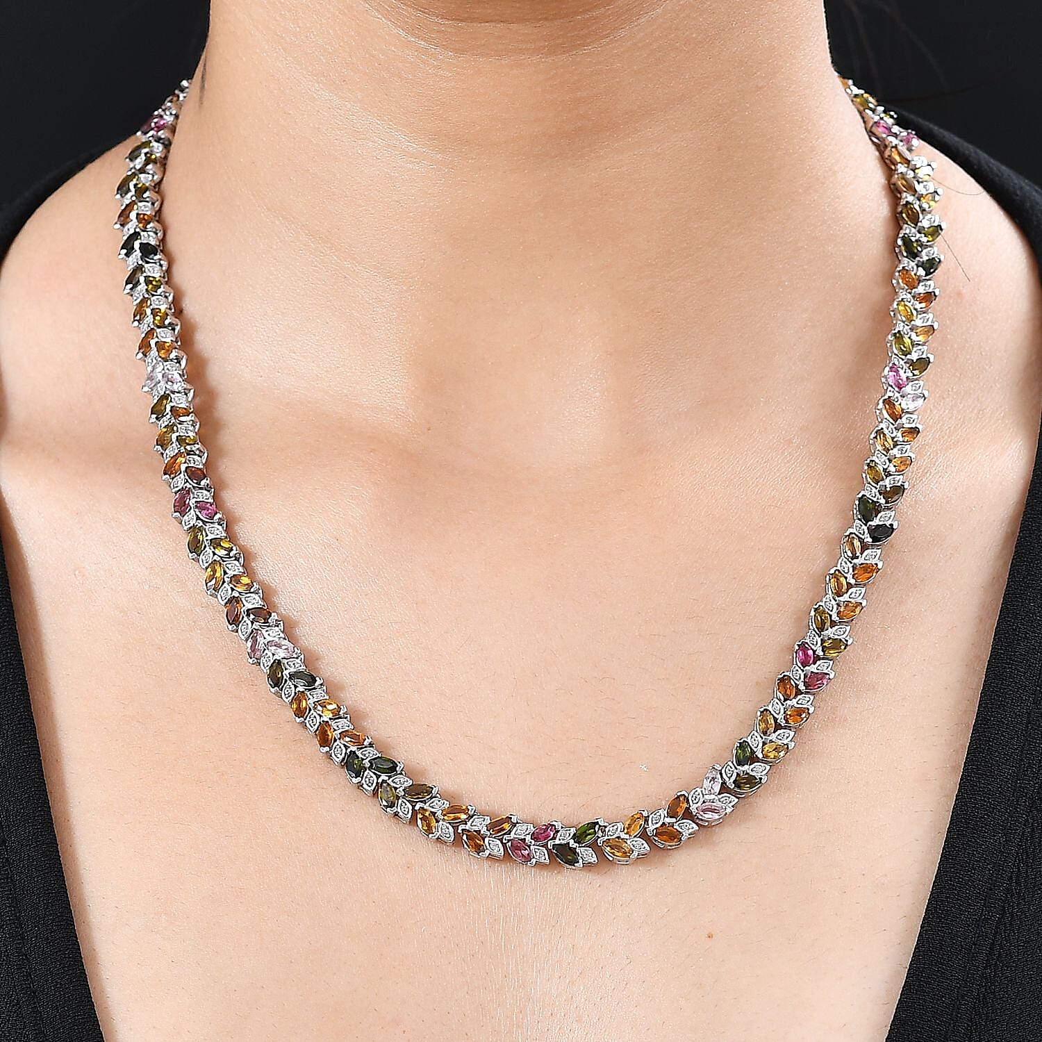 DIFFERENT NECKLACE PREMIUM　53cm ジョージ Buy D'Joy Multi-Tourmaline and White Zircon Leaf Necklace 18