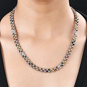 D'Joy Multi-Tourmaline and White Zircon Leaf Necklace 18 Inches in Platinum Over Sterling Silver 24.50 ctw
