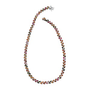 D'Joy Multi-Tourmaline and White Zircon Leaf Necklace 18 Inches in Platinum Over Sterling Silver 24.50 ctw