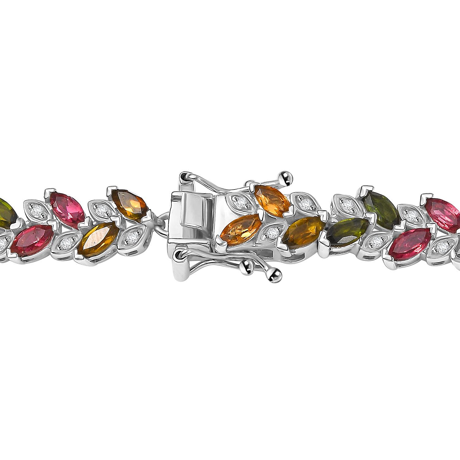 D'Joy Multi-Tourmaline and White Zircon Leaf Necklace 18 Inches in Platinum Over Sterling Silver 24.50 ctw