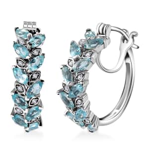 Betroka Blue Apatite and White Zircon Leaf Hoop Earrings in Platinum Over Sterling Silver 3.60 ctw (Del. in 10-12 Days)