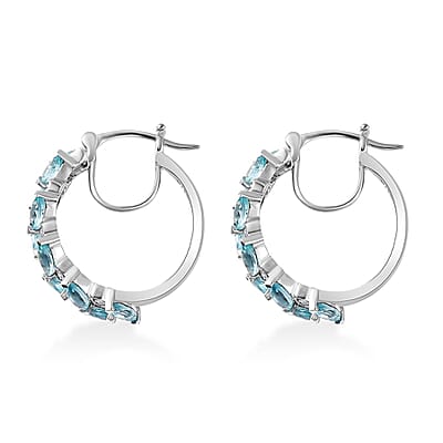 Betroka Blue Apatite and White Zircon Leaf Hoop Earrings in Platinum Over Sterling Silver 3.60 ctw