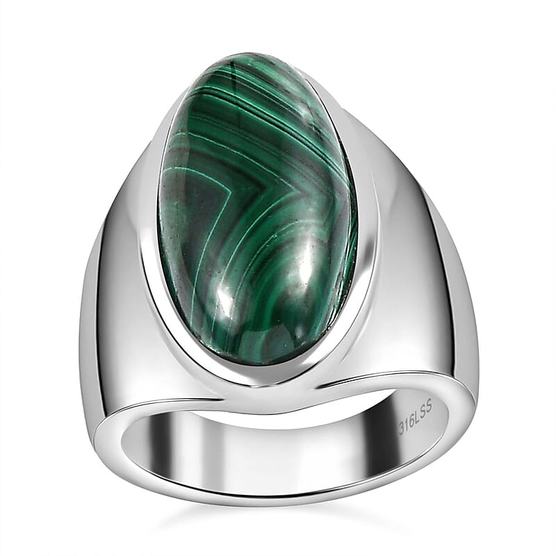 African Malachite 10.50 ctw Ring in Stainless Steel (Size 8.0)