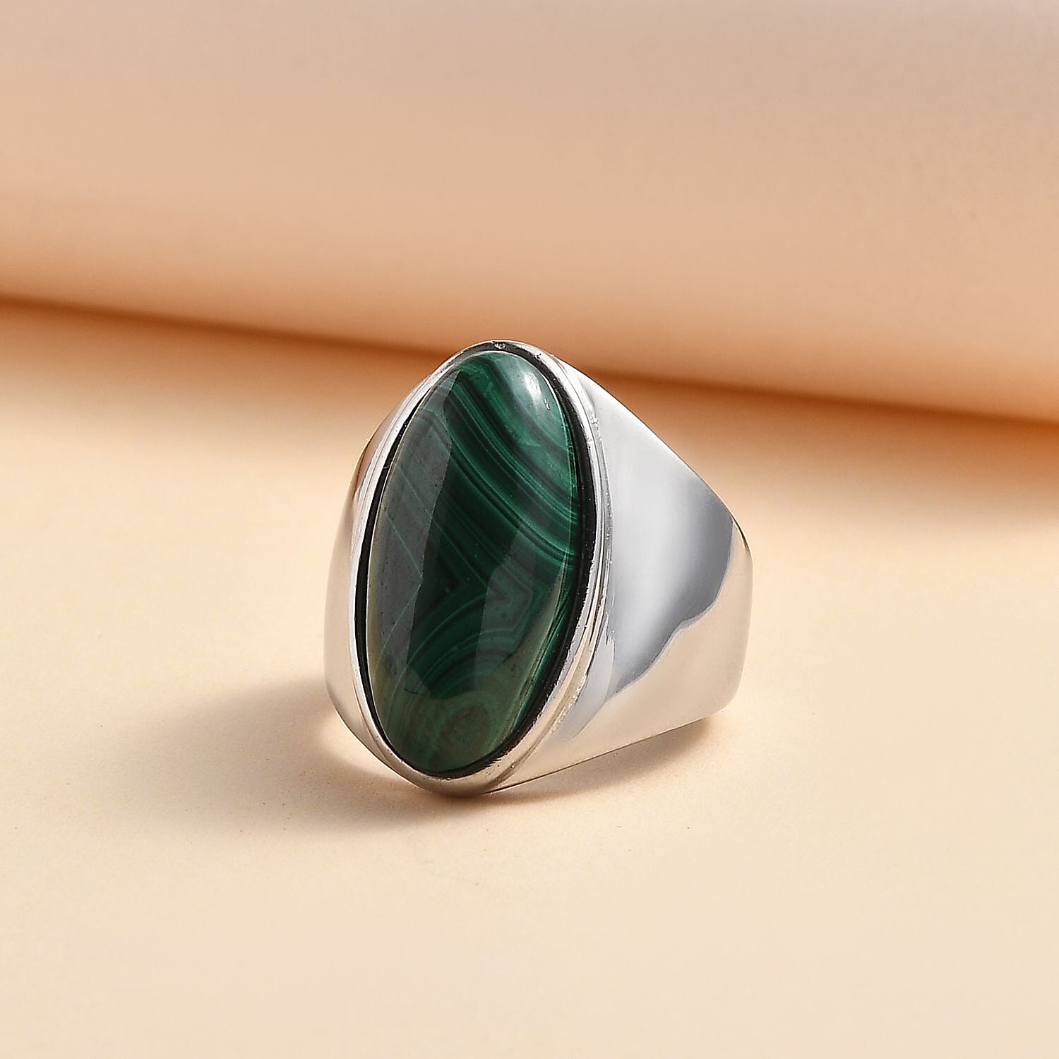 African Malachite 10.50 ctw Ring in Stainless Steel (Size 8.0)