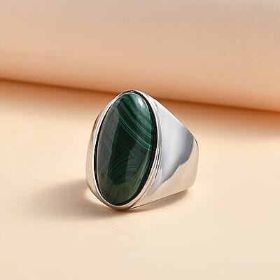 African Malachite 10.50 ctw Ring in Stainless Steel (Size 8.0)