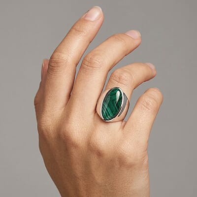 African Malachite 10.50 ctw Ring in Stainless Steel (Size 8.0)