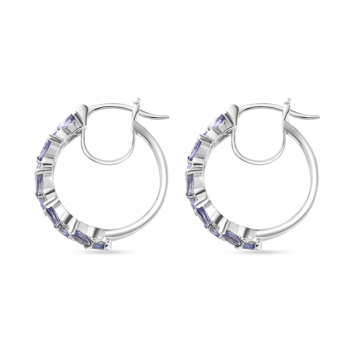 Tanzanite and White Zircon Leaf Hoop Earrings in Platinum Over Sterling Silver 3.10 ctw (Del. in 10-12 Days) image number 3
