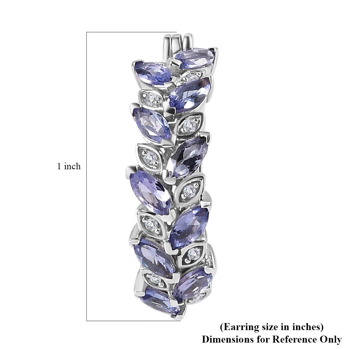 Tanzanite and White Zircon Leaf Hoop Earrings in Platinum Over Sterling Silver 3.10 ctw (Del. in 10-12 Days) image number 4