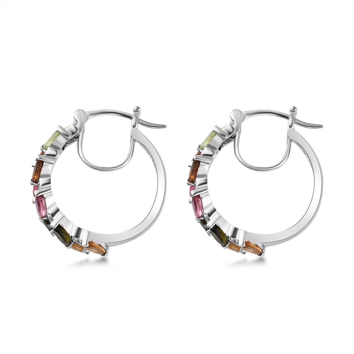 Multi-Tourmaline and White Zircon Leaf Hoop Earrings in Platinum Over Sterling Silver 3.10 ctw image number 3