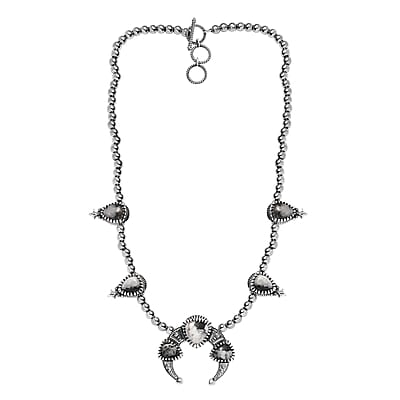 Artisan Crafted White Buffalo Squash Blossom Necklace 18 Inches in Black Oxidized Sterling Silver 36.30 ctw