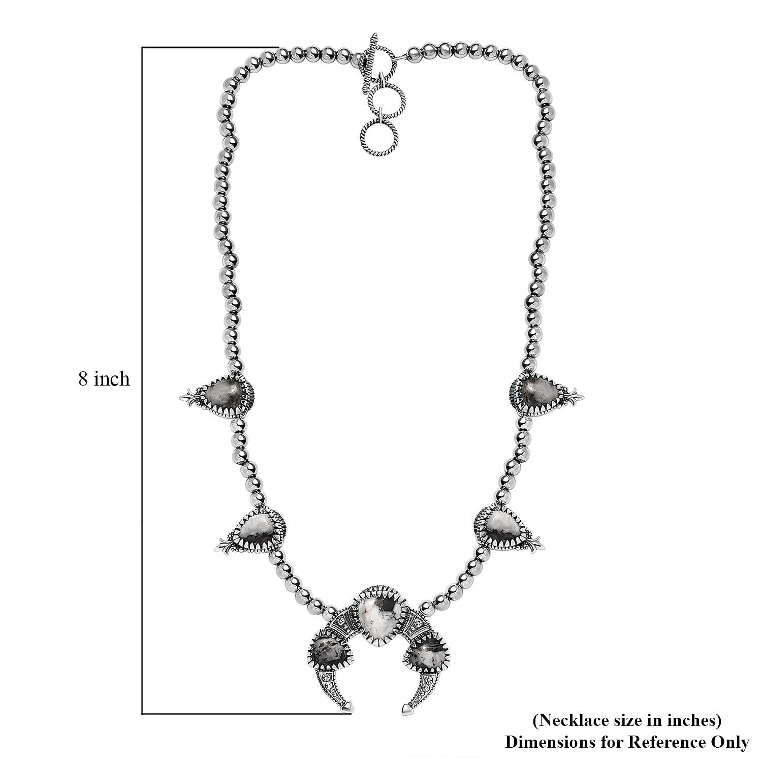 Artisan Crafted White Buffalo Squash Blossom Necklace 18 Inches in Black Oxidized Sterling Silver 36.30 ctw
