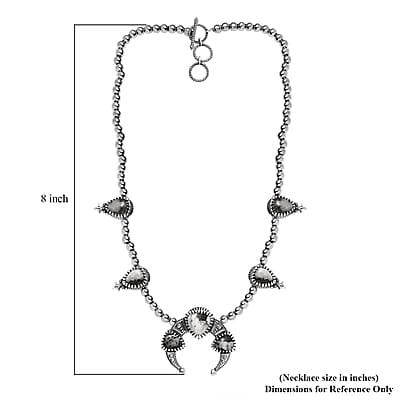 Artisan Crafted White Buffalo Squash Blossom Necklace 18 Inches in Black Oxidized Sterling Silver 36.30 ctw