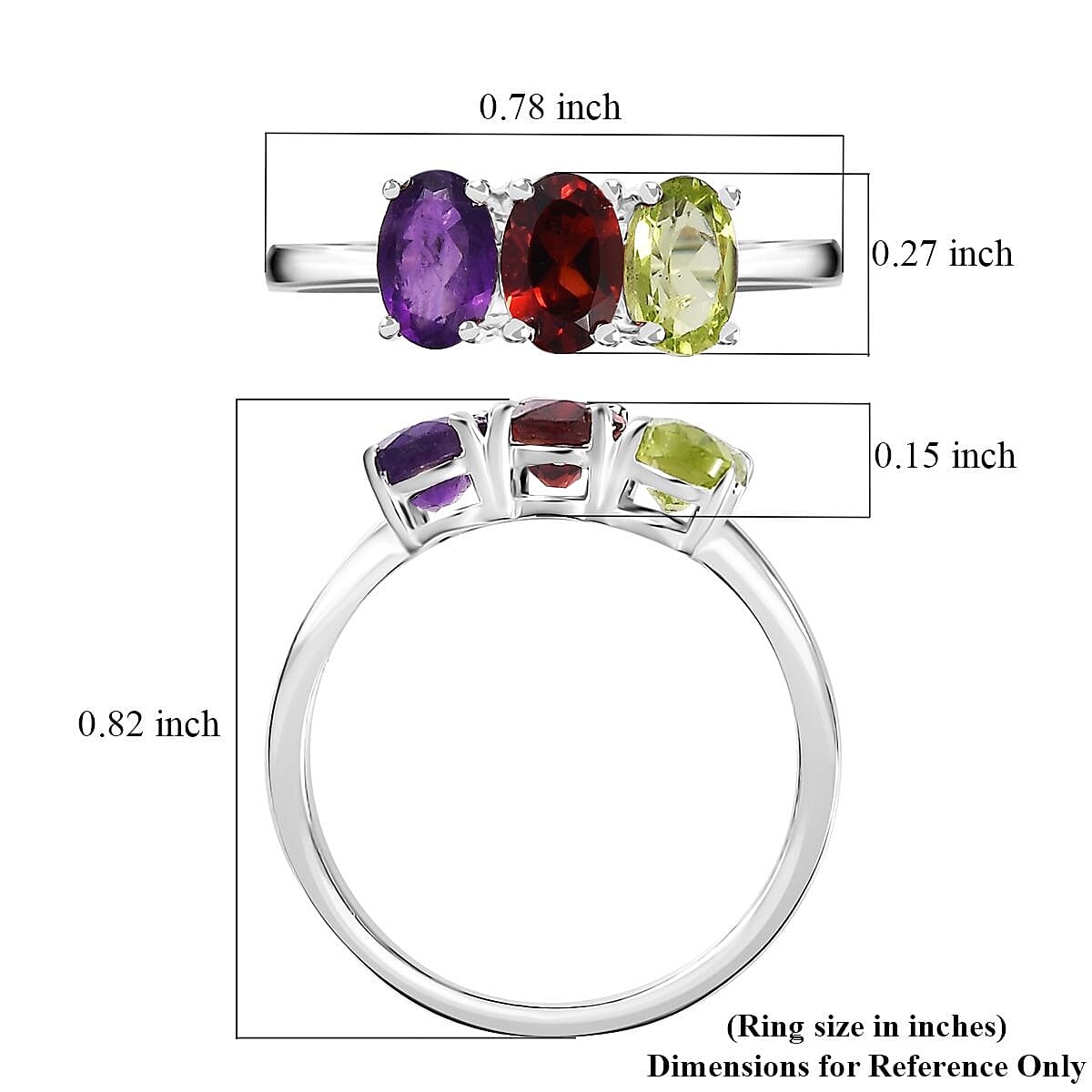 Peridot, Mozambique Garnet and Amethyst 3 Stone Ring in Sterling Silver (Size 10.0) 1.40 ctw image number 5