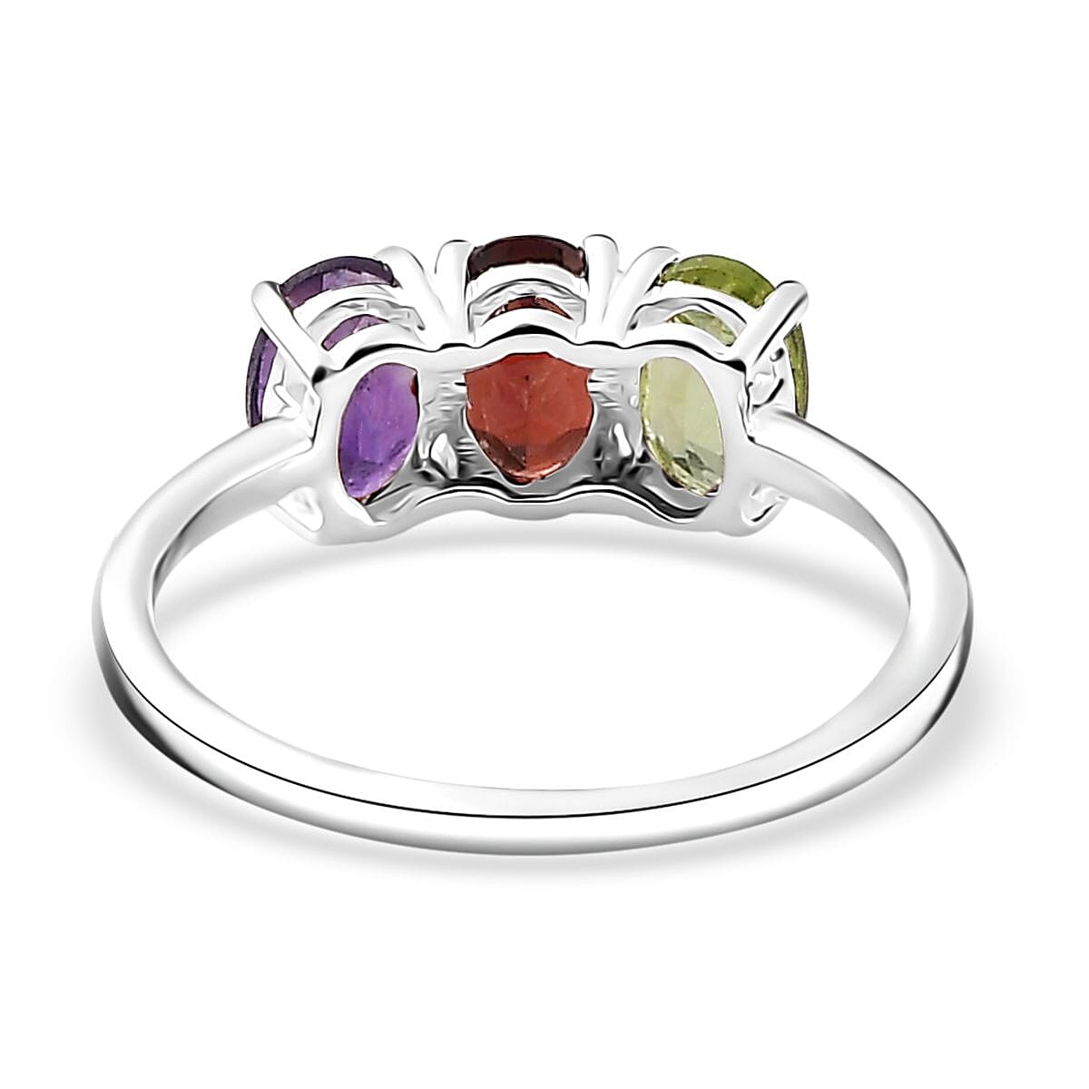 Peridot, Mozambique Garnet and Amethyst 3 Stone Ring in Sterling Silver (Size 6.0) 1.40 ctw image number 4