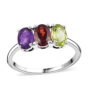 D'Joy Peridot, Mozambique Garnet and Amethyst 3 Stone Ring in Sterling Silver (Size 7.0) 1.40 ctw