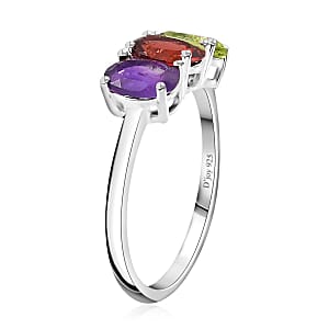 D'Joy Peridot, Mozambique Garnet and Amethyst 3 Stone Ring in Sterling Silver (Size 7.0) 1.40 ctw