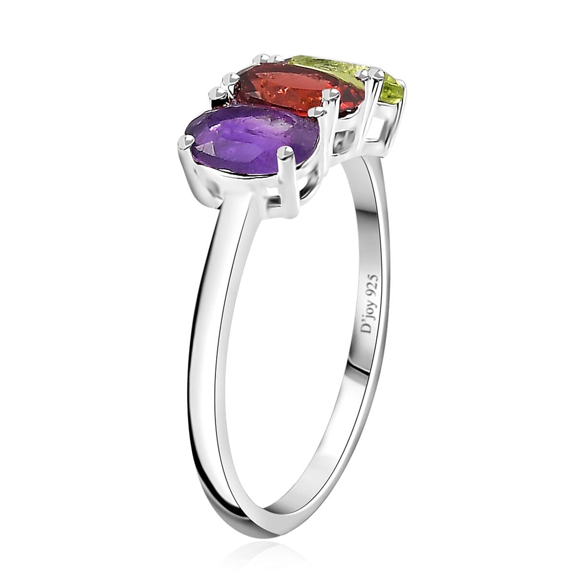 Peridot, Mozambique Garnet and Amethyst 3 Stone Ring in Sterling Silver (Size 9.0) 1.40 ctw image number 3