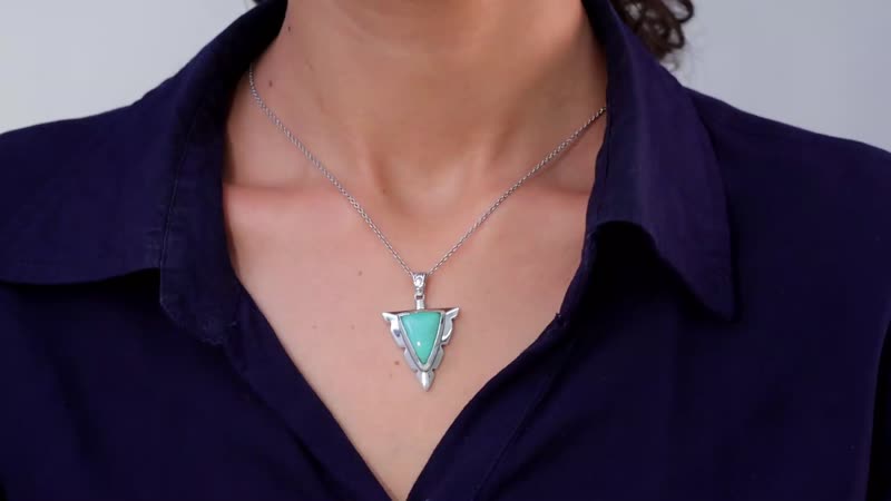 D'Joy Artisan Crafted Sierra Nevada Turquoise Arrow Head Men's Pendant without Chain in Black Oxidized Sterling Silver 9.80 ctw