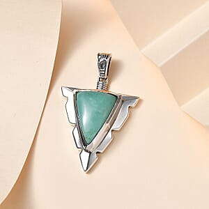 D'Joy Artisan Crafted Sierra Nevada Turquoise Arrow Head Men's Pendant without Chain in Black Oxidized Sterling Silver 9.80 ctw