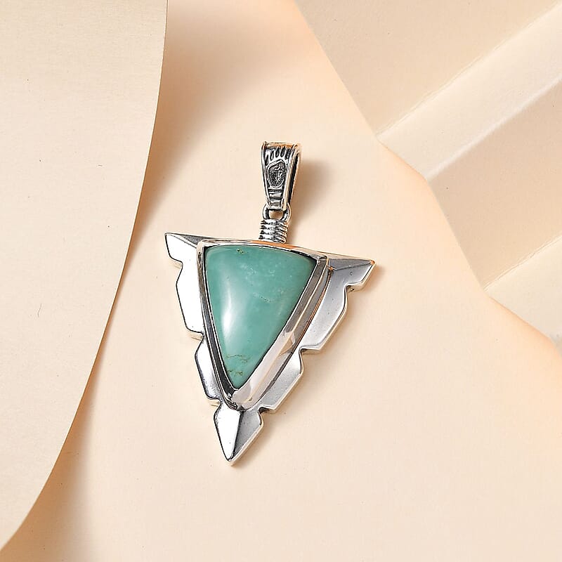 D'Joy Artisan Crafted Sierra Nevada Turquoise Arrow Head Men's Pendant without Chain in Black Oxidized Sterling Silver 9.80 ctw