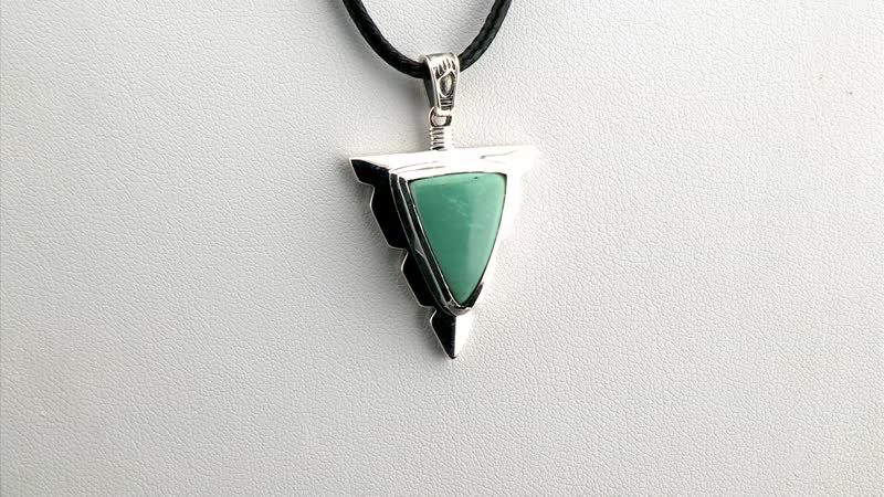 D'Joy Artisan Crafted Sierra Nevada Turquoise Arrow Head Men's Pendant without Chain in Black Oxidized Sterling Silver 9.80 ctw