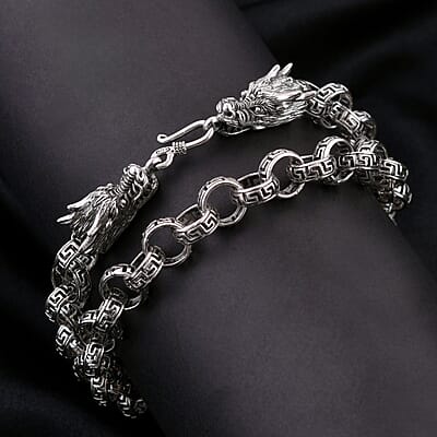 Bali Legacy Sterling Silver Dragon Heads Rolo Necklace 20 Inches 54.80 Grams