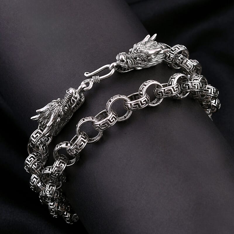 Bali Legacy Sterling Silver Dragon Heads Rolo Necklace 20 Inches 54.80 Grams