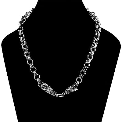 Bali Legacy Sterling Silver Dragon Heads Rolo Necklace 20 Inches 54.80 Grams