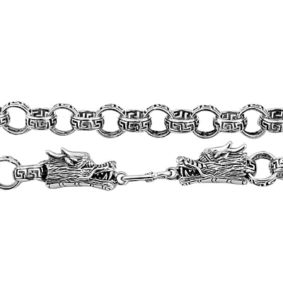 Bali Legacy Sterling Silver Dragon Heads Rolo Necklace 20 Inches 54.80 Grams