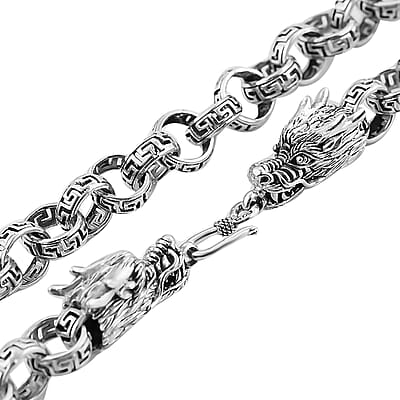 Bali Legacy Sterling Silver Dragon Heads Rolo Necklace 20 Inches 54.80 Grams
