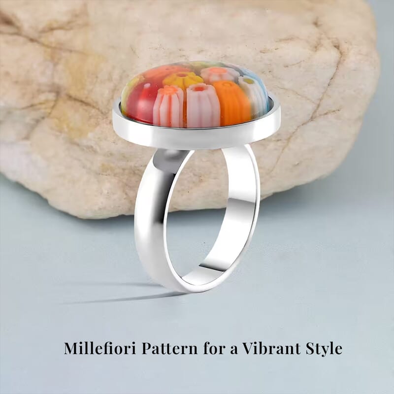 Multi Color Murano Style Ring in Stainless Steel (Size 10.0)