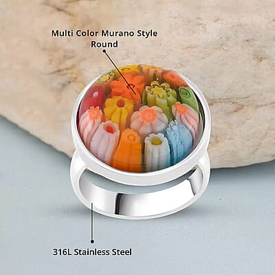 Multi Color Murano Style Ring in Stainless Steel (Size 10.0)