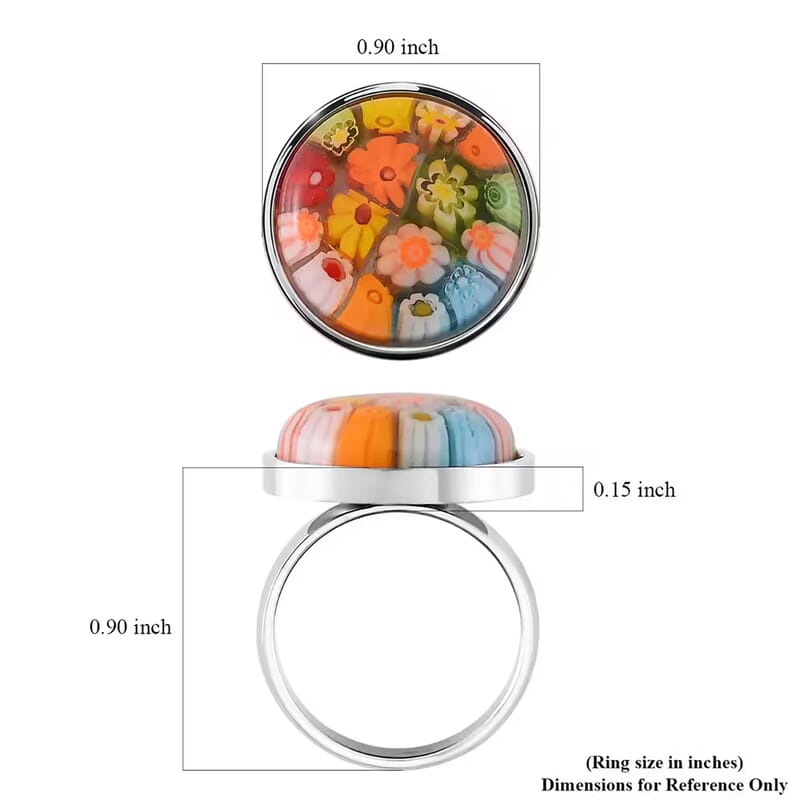 Multi Color Murano Style Ring in Stainless Steel (Size 10.0)