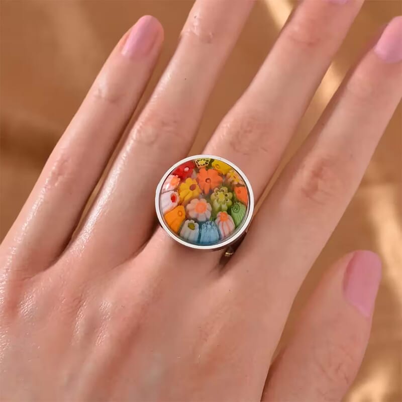 Multi Color Murano Style Ring in Stainless Steel (Size 10.0)