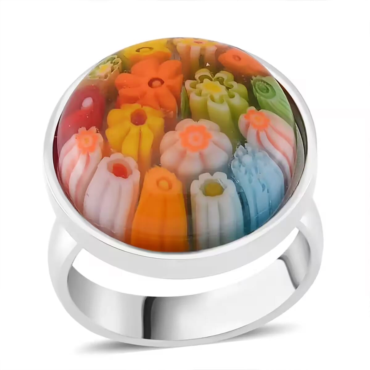 Multi Color Murano Style Ring in Stainless Steel (Size 7.0) image number 0
