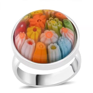 Multi Color Murano Style Ring in Stainless Steel (Size 7.0)
