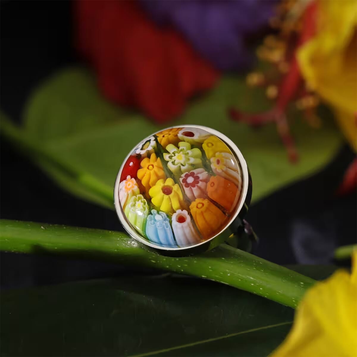 Multi Color Murano Style Ring in Stainless Steel (Size 7.0) image number 1