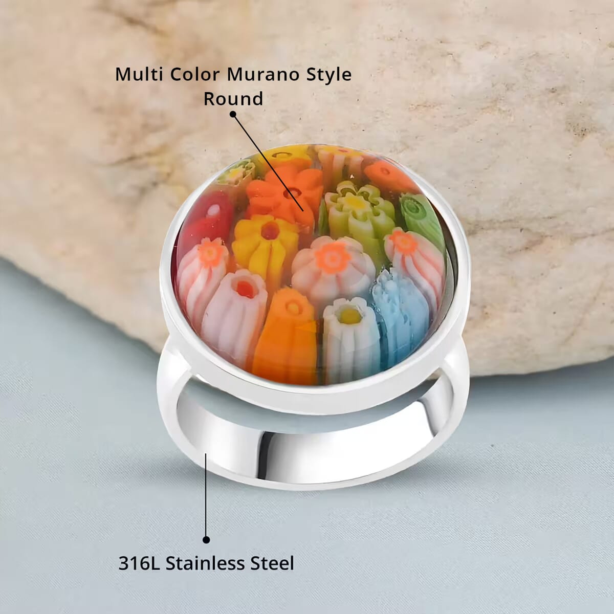Multi Color Murano Style Ring in Stainless Steel (Size 7.0) image number 4