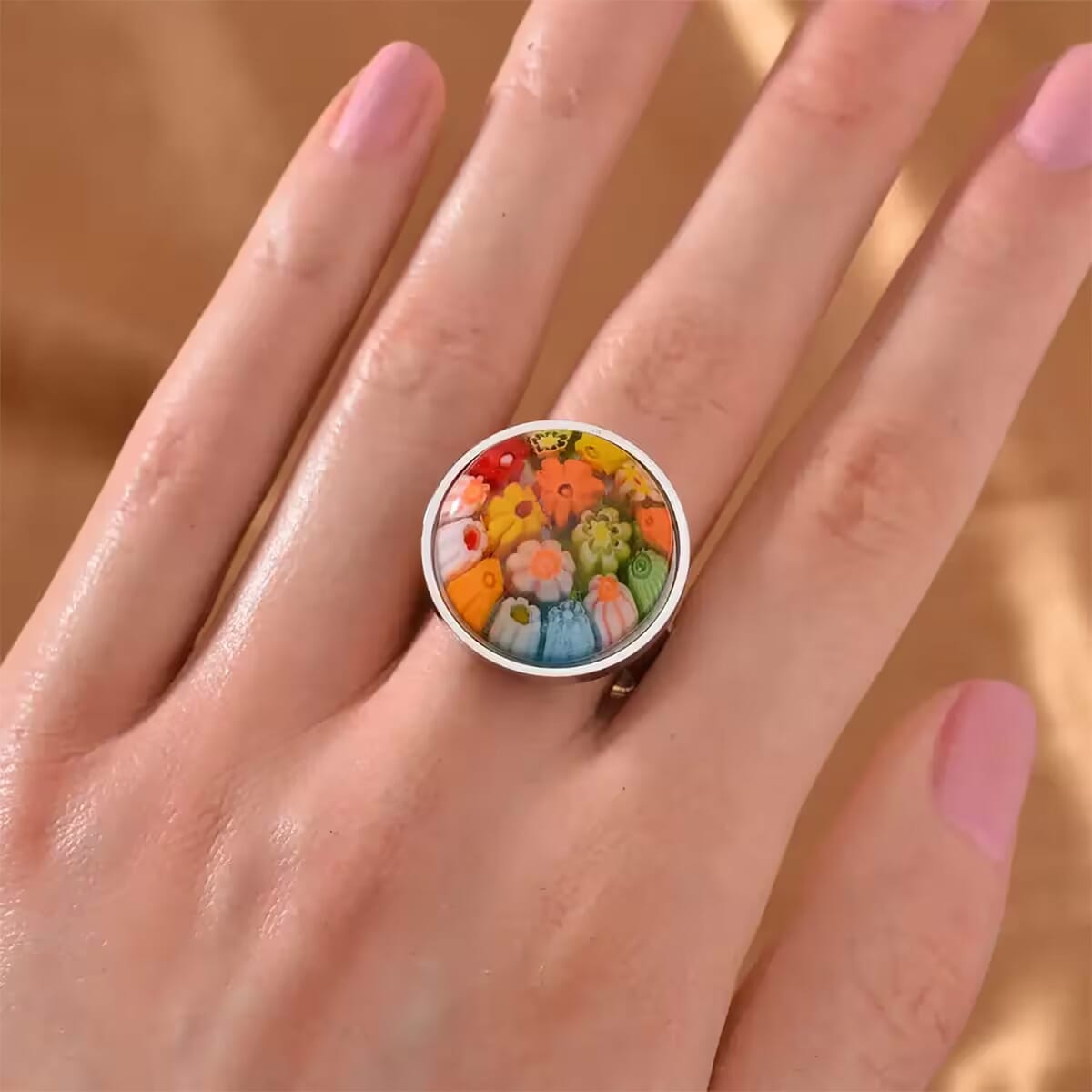 Multi Color Murano Style Ring in Stainless Steel (Size 7.0) image number 7