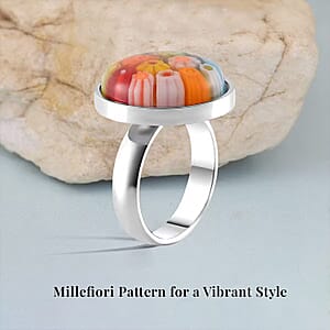 Multi Color Murano Style Ring in Stainless Steel (Size 9.0)