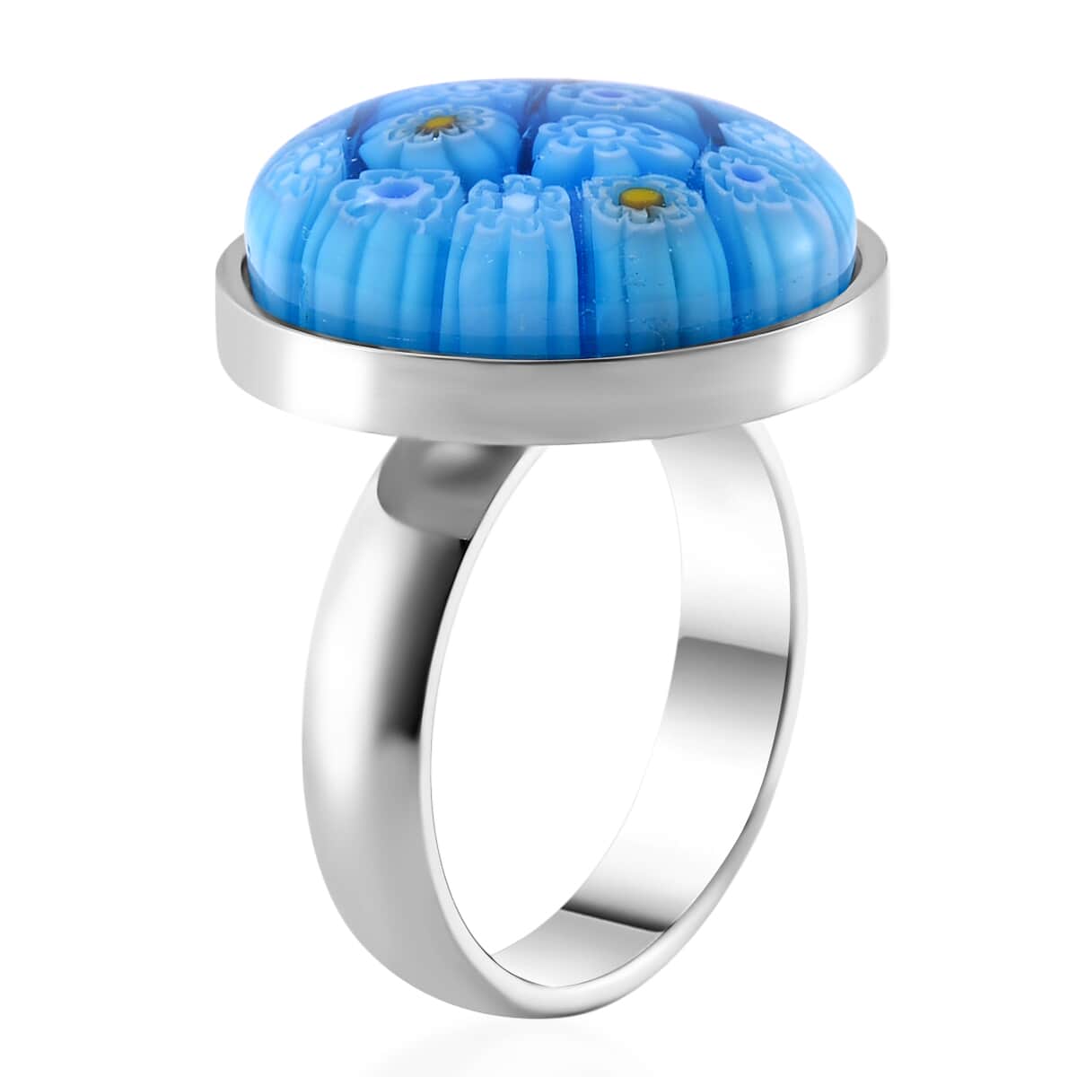 Blue Color Murano Style Ring in Stainless Steel (Size 10.0) image number 2