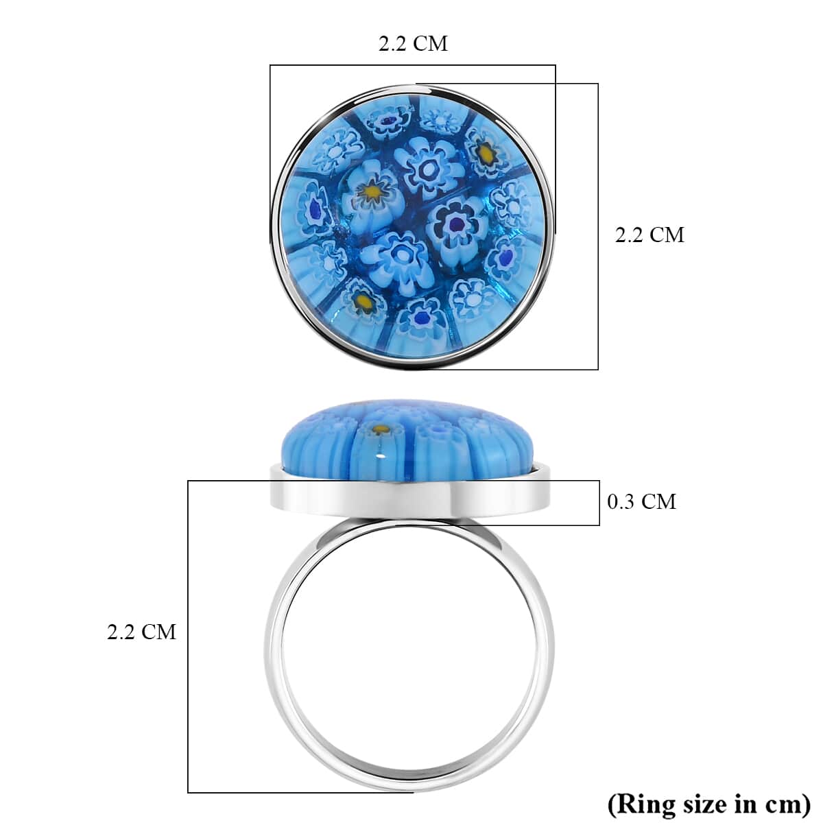 Blue Color Murano Style Ring in Stainless Steel (Size 10.0) image number 4