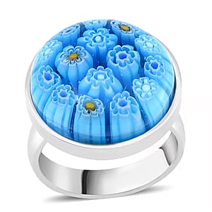Blue Color Murano Style Ring in Stainless Steel (Size 8.0)