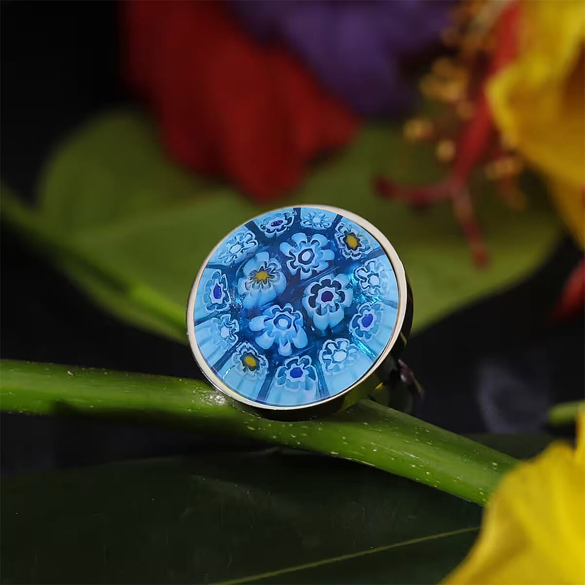 Blue Color Murano Style Ring in Stainless Steel (Size 8.0) image number 1